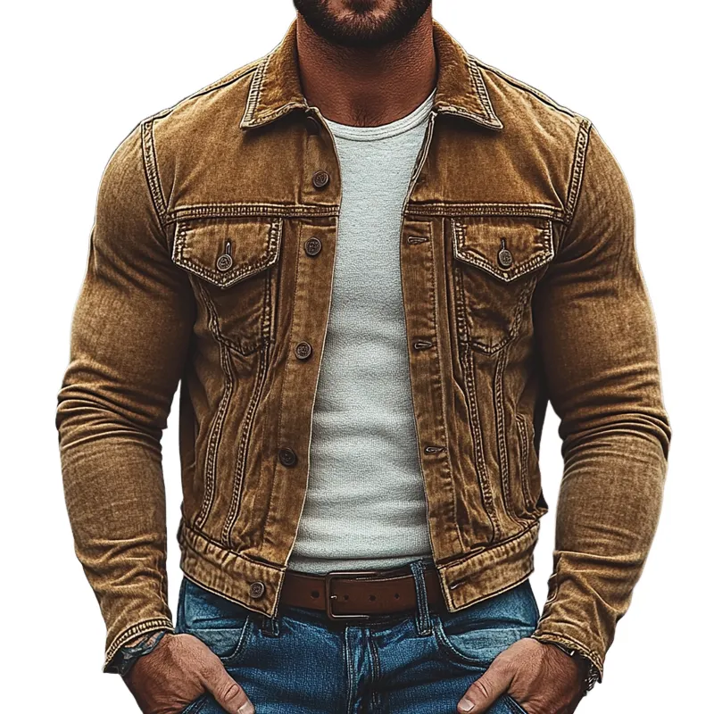 Men's Vintage Washed Single Breasted Lapel Jacket MTA2639I7X sold by Manly