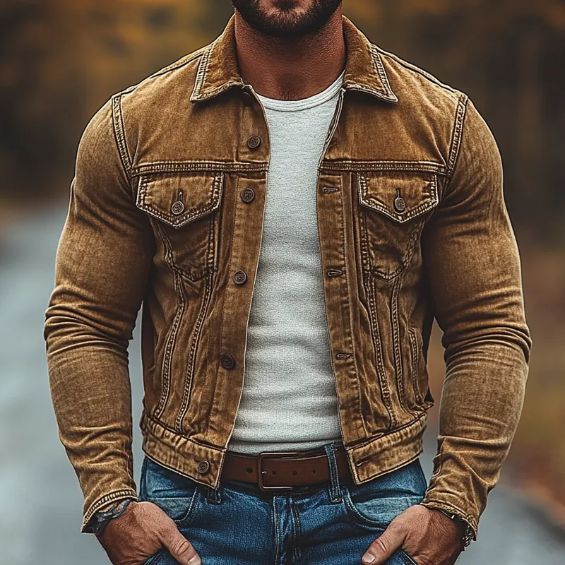 Men's Vintage Washed Single Breasted Lapel Jacket MTA2639I7X sold by Manly product image thumbnail 2