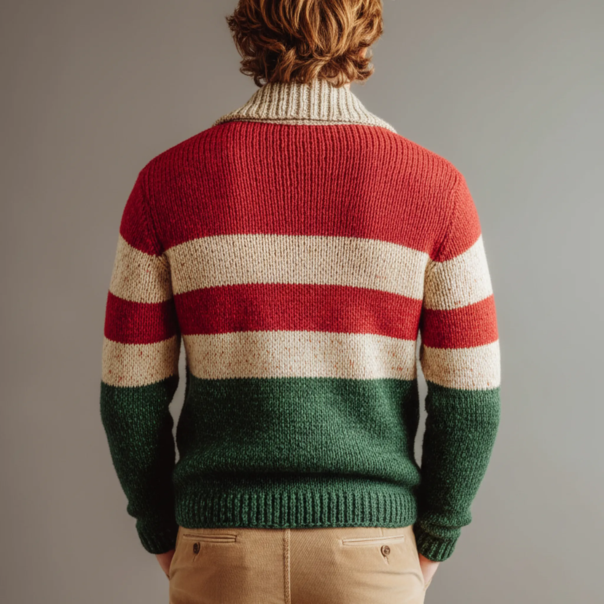Men's Classic Casual Christmas Party Red And Green Horizontal Striped Cardigan MTA2968I8K sold by Manly product image thumbnail 4
