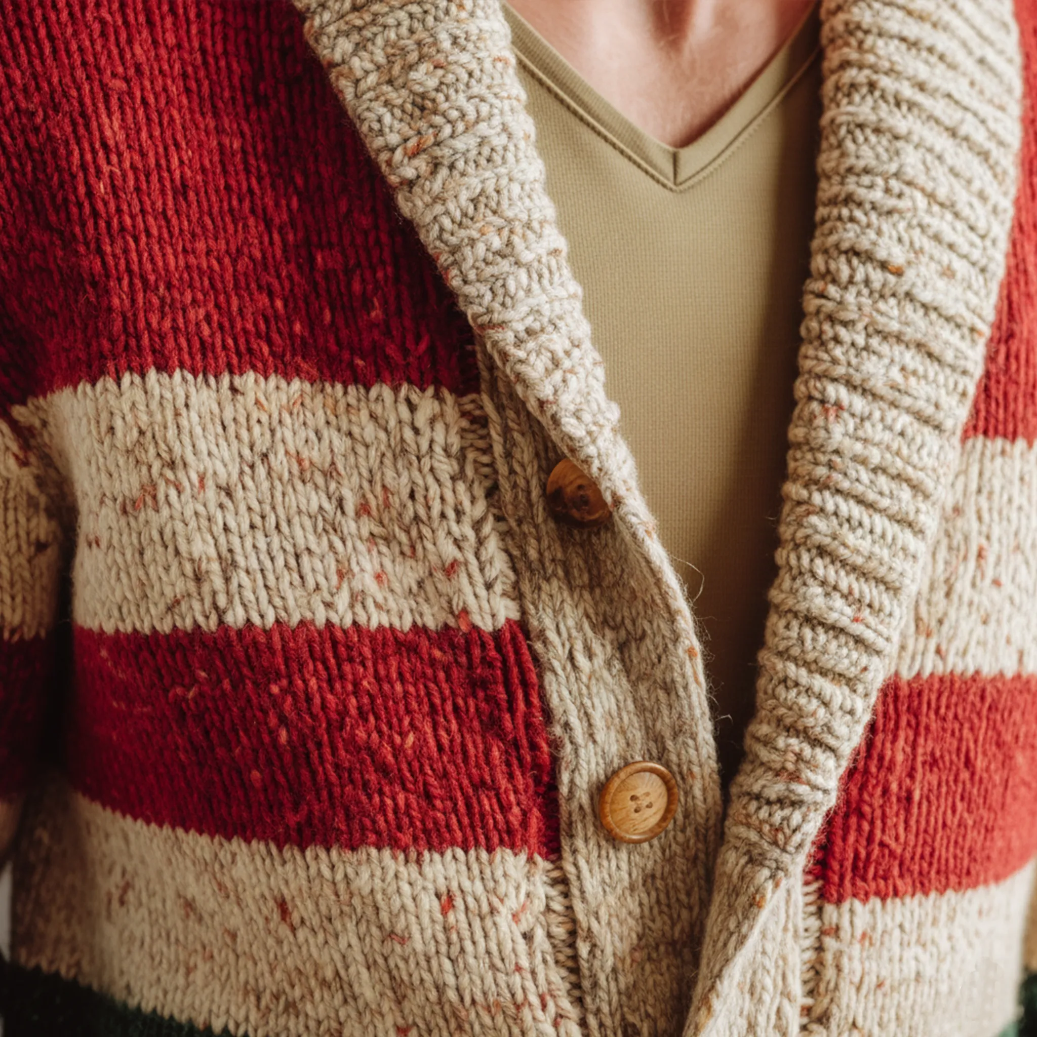 Men's Classic Casual Christmas Party Red And Green Horizontal Striped Cardigan MTA2968I8K sold by Manly product image thumbnail 5