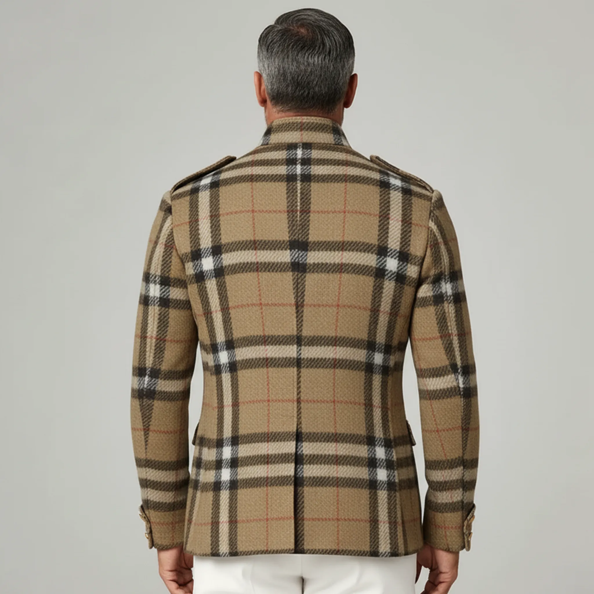 Men's Classic Retro Stand Collar Faux Plaid Woolen Slim Jacket MTA3023I8K sold by Manly product image thumbnail 5