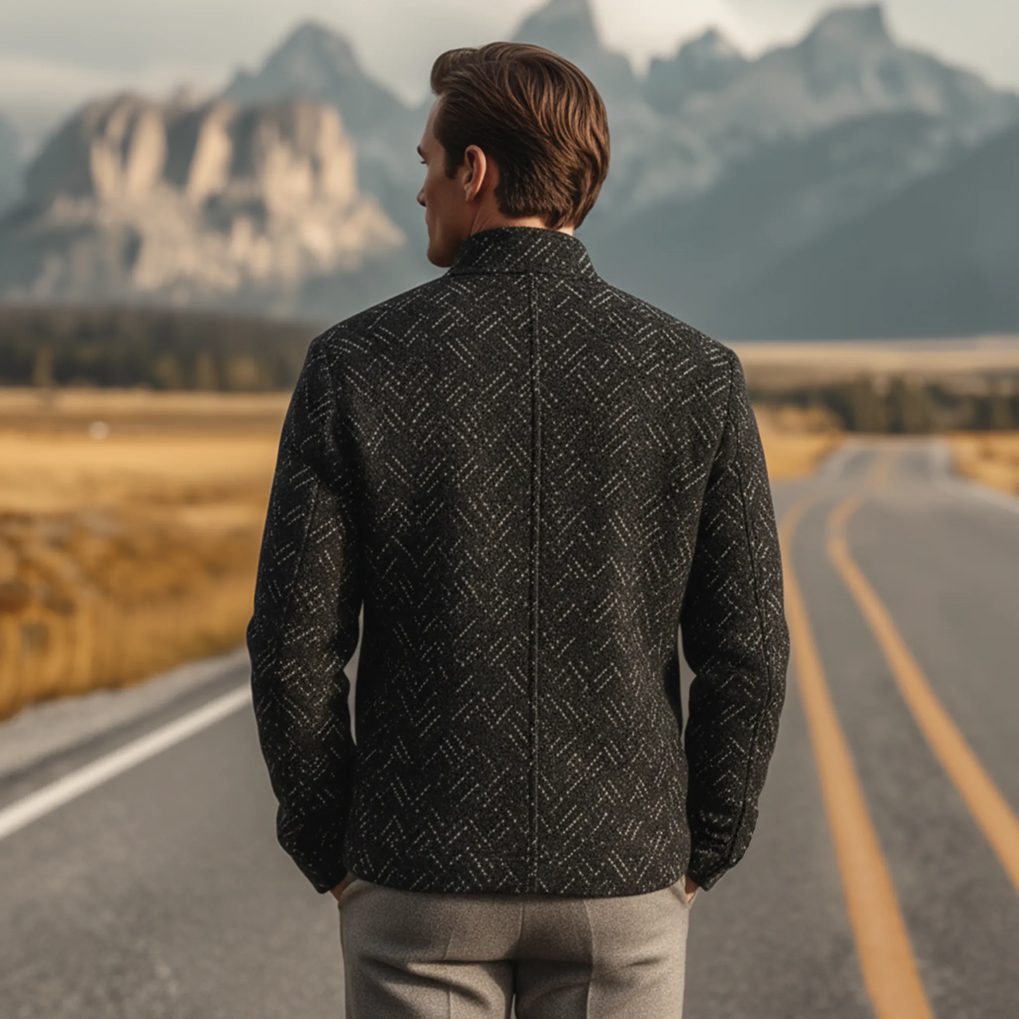 Men's Classic Light Business Stand Collar Multi-pocket Faux Textured Wool Jacket MTA2916I7K sold by Manly product image thumbnail 4