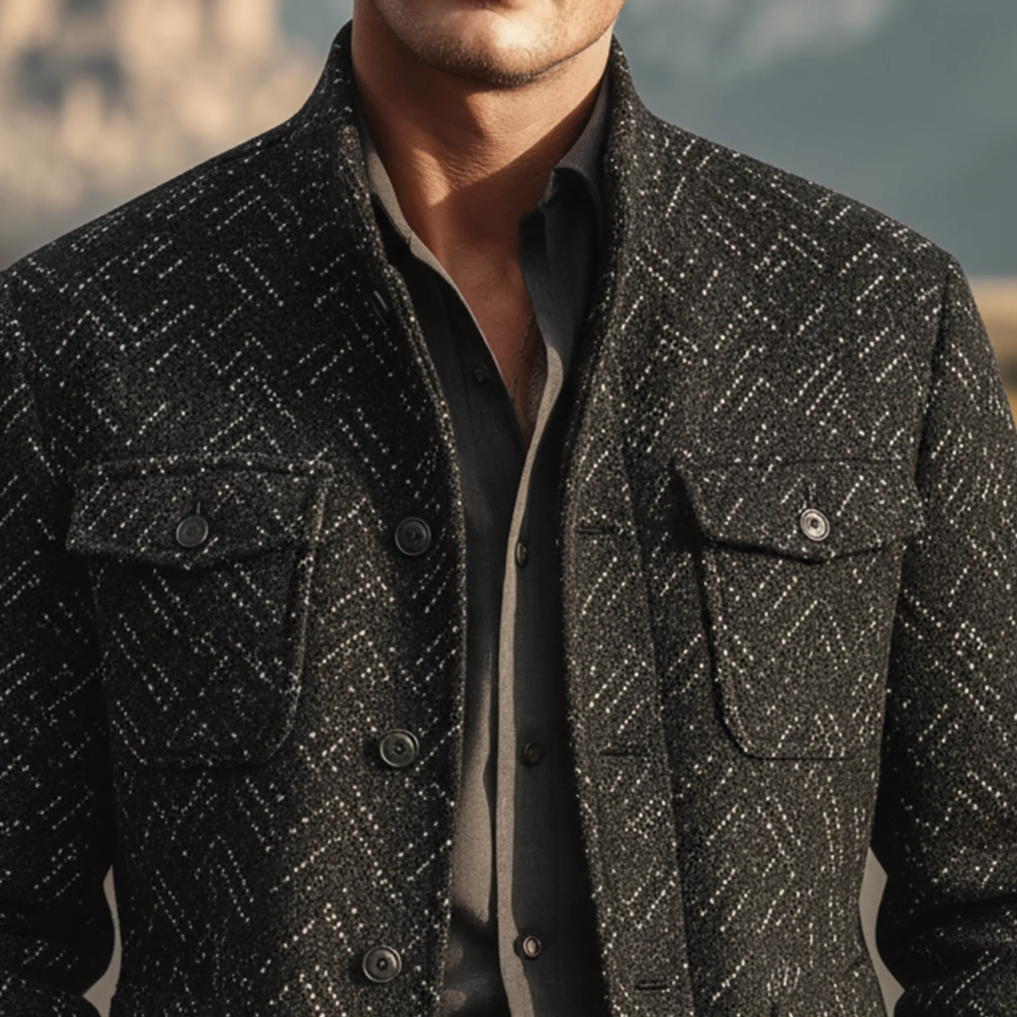 Men's Classic Light Business Stand Collar Multi-pocket Faux Textured Wool Jacket MTA2916I7K sold by Manly product image thumbnail 5