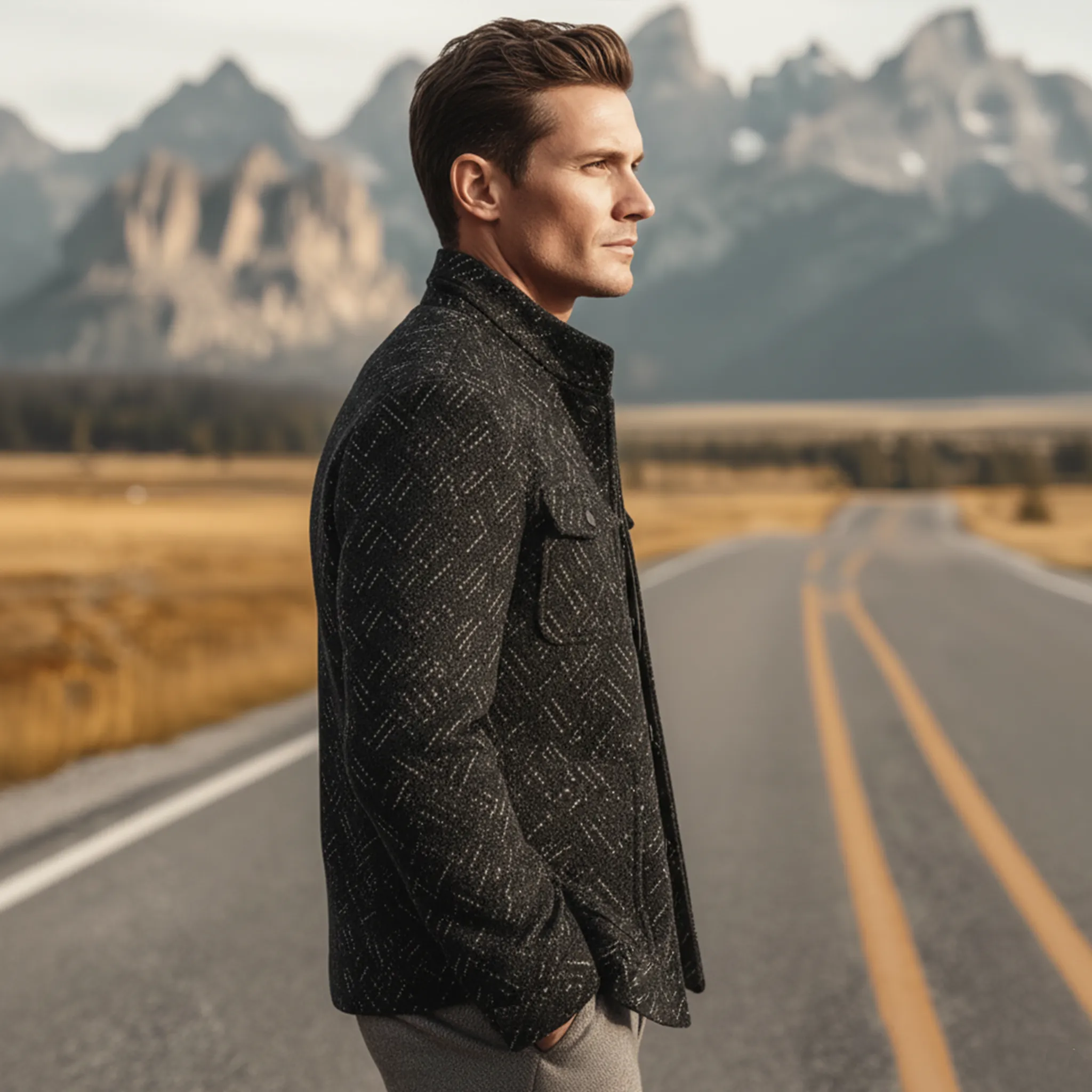 Men's Classic Light Business Stand Collar Multi-pocket Faux Textured Wool Jacket MTA2916I7K sold by Manly product image thumbnail 3