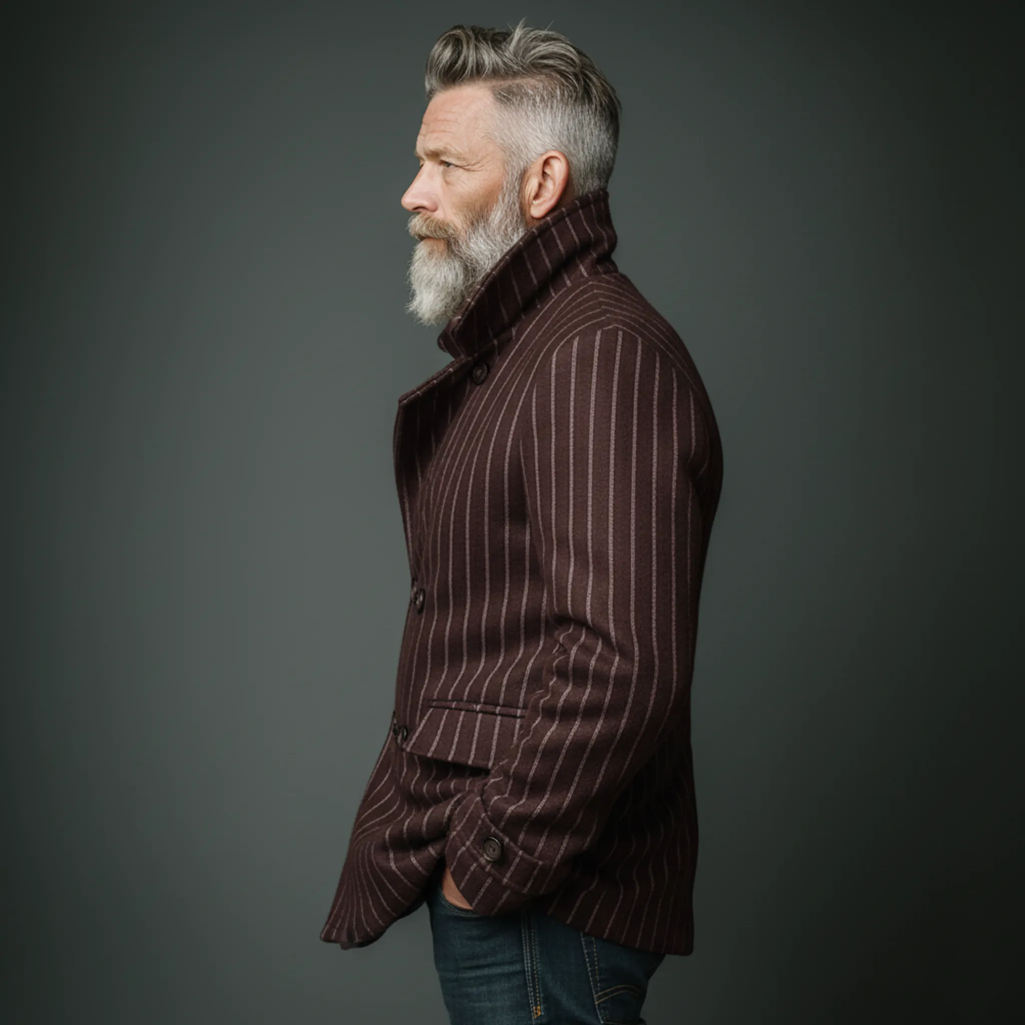 Men's Classic Retro Lapel Vertical Faux Striped Wool Double-breasted Jacket MTA2976I7K sold by Manly product image thumbnail 5