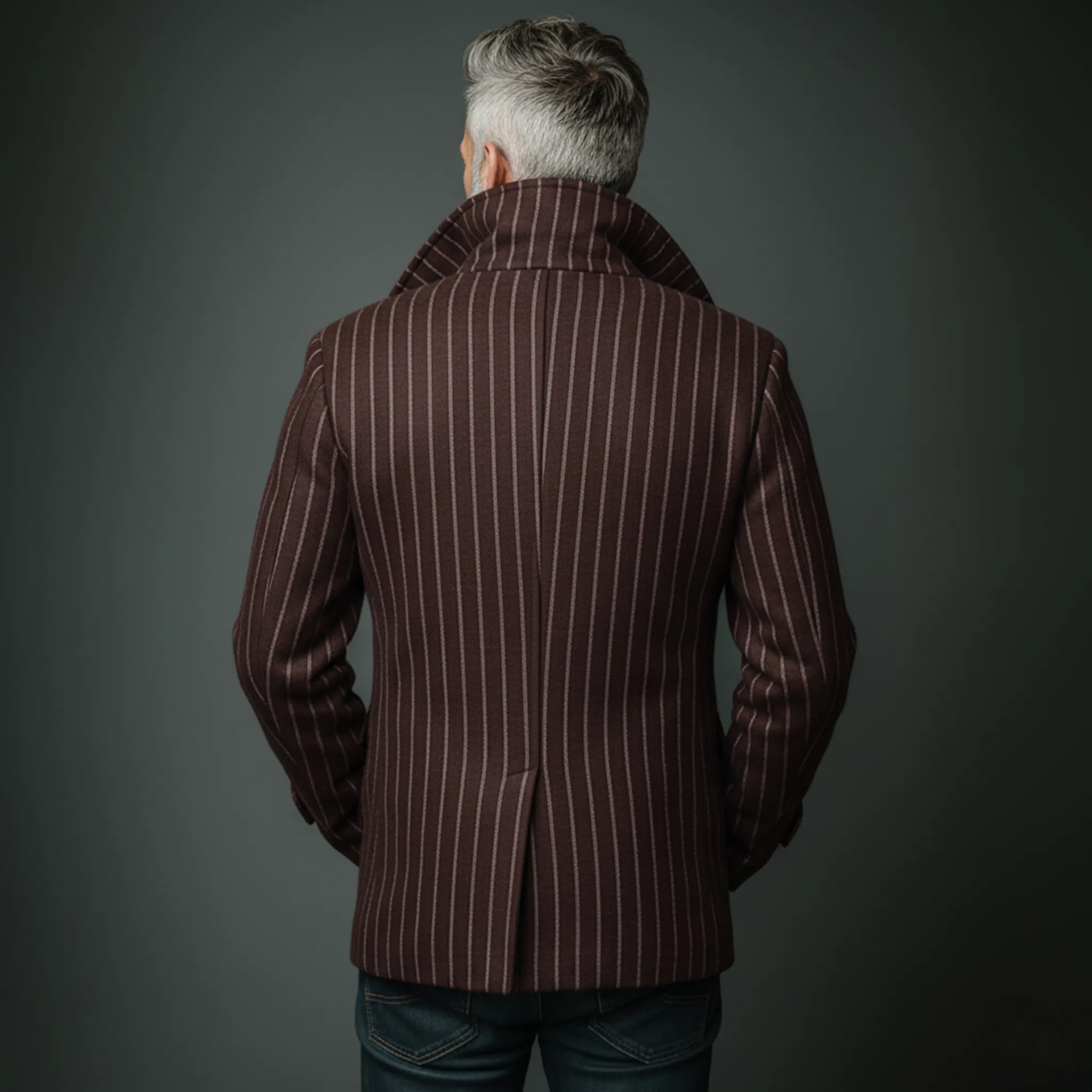 Men's Classic Retro Lapel Vertical Faux Striped Wool Double-breasted Jacket MTA2976I7K sold by Manly product image thumbnail 4