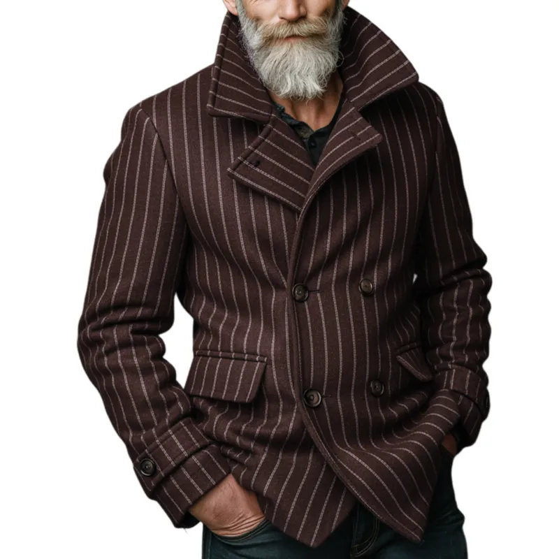 Men's Classic Retro Lapel Vertical Faux Striped Wool Double-breasted Jacket MTA2976I7K sold by Manly