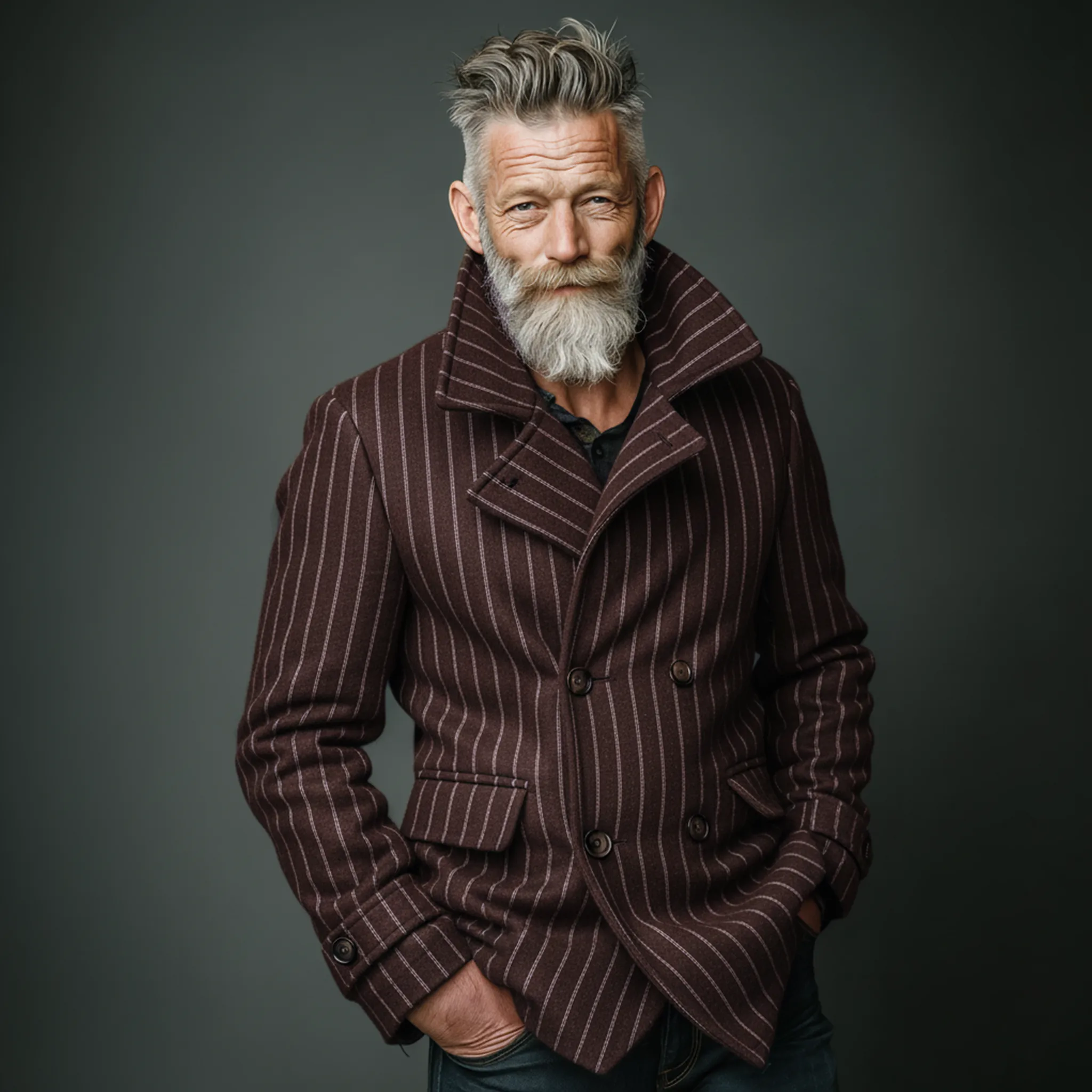 Men's Classic Retro Lapel Vertical Faux Striped Wool Double-breasted Jacket MTA2976I7K sold by Manly product image thumbnail 3