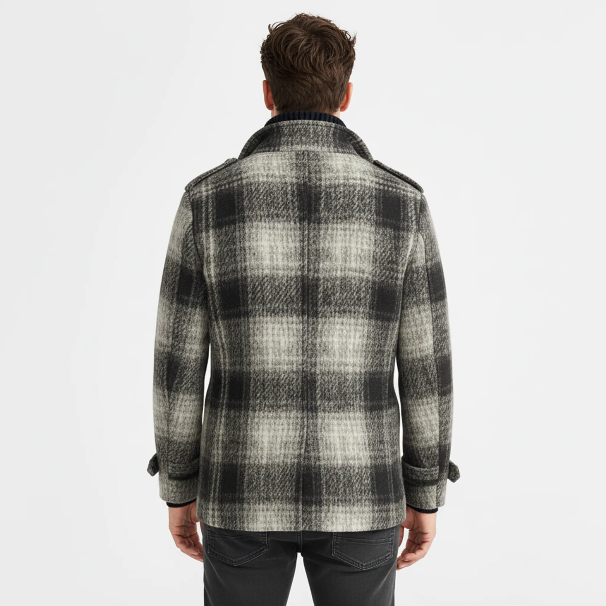 Men's Classic Light Business Lapel Double-breasted Faux Plaid Wool Jacket MTA3017I8K sold by Manly product image thumbnail 5