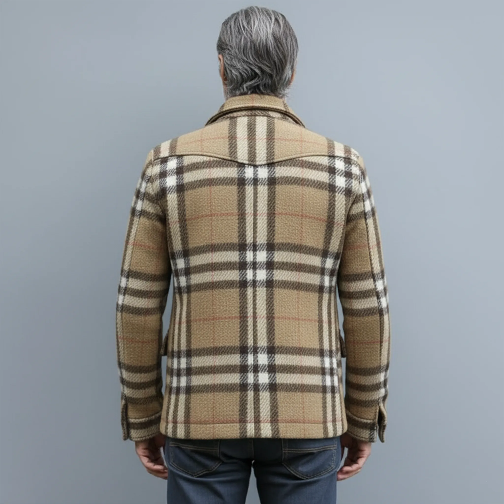 Men's Classic Light Business Lapel Single-breasted Faux Plaid Woolen Jacket With Multiple Pockets MTA3032I6K sold by Manly product image thumbnail 5