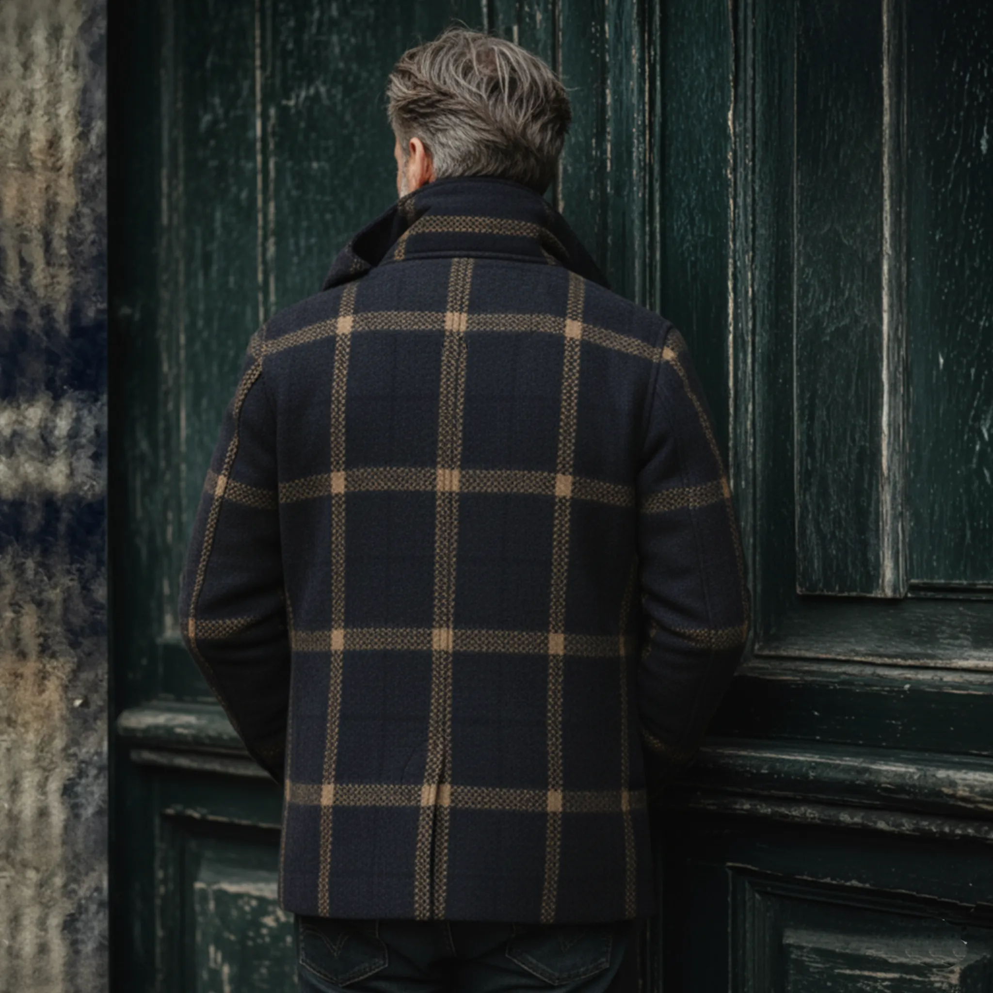 Men's Classic Retro Faux Plaid Wool Stand Collar Hooded Multi-Pocket Jacket MTA3033I3K sold by Manly product image thumbnail 5