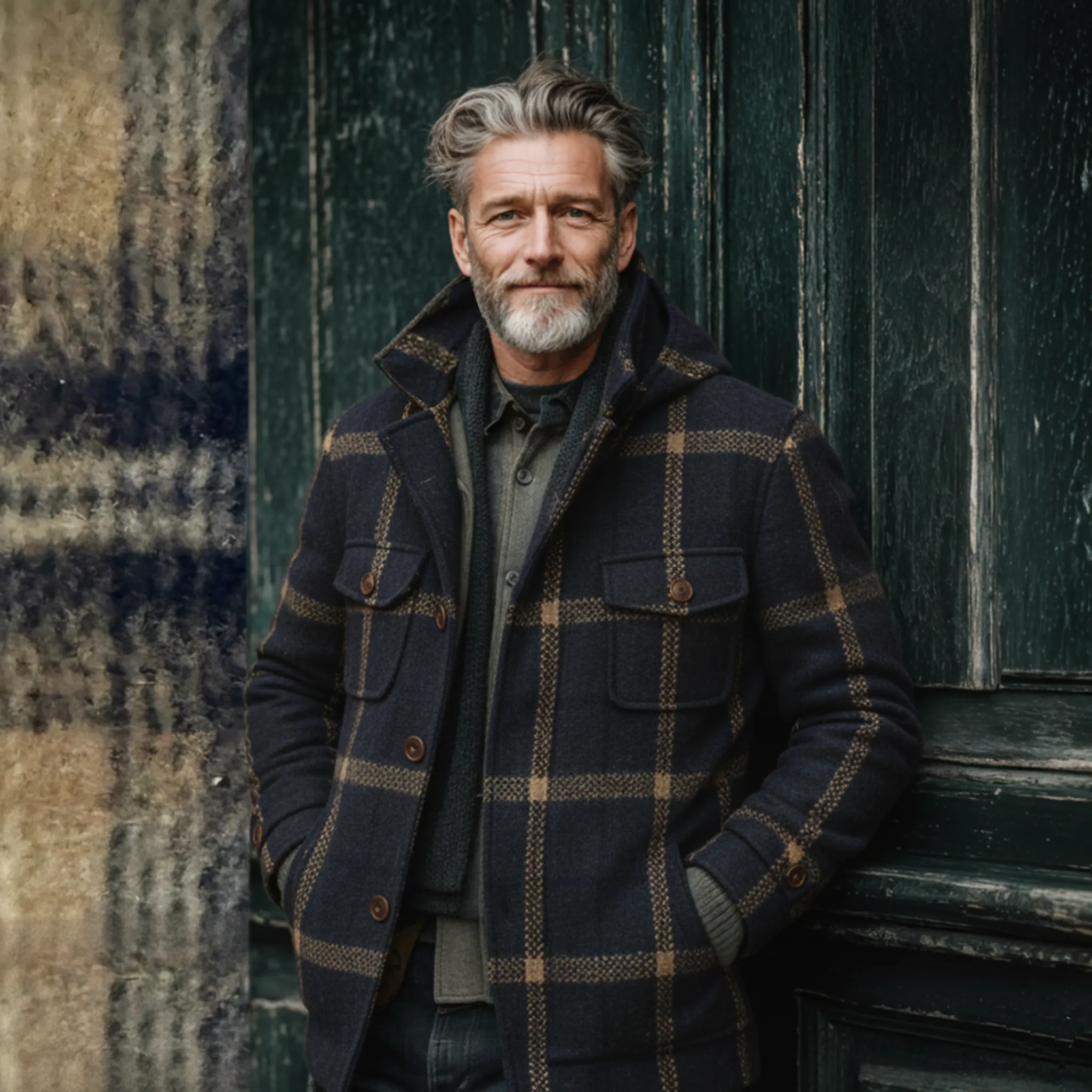 Men's Classic Retro Faux Plaid Wool Stand Collar Hooded Multi-Pocket Jacket MTA3033I3K sold by Manly product image thumbnail 3