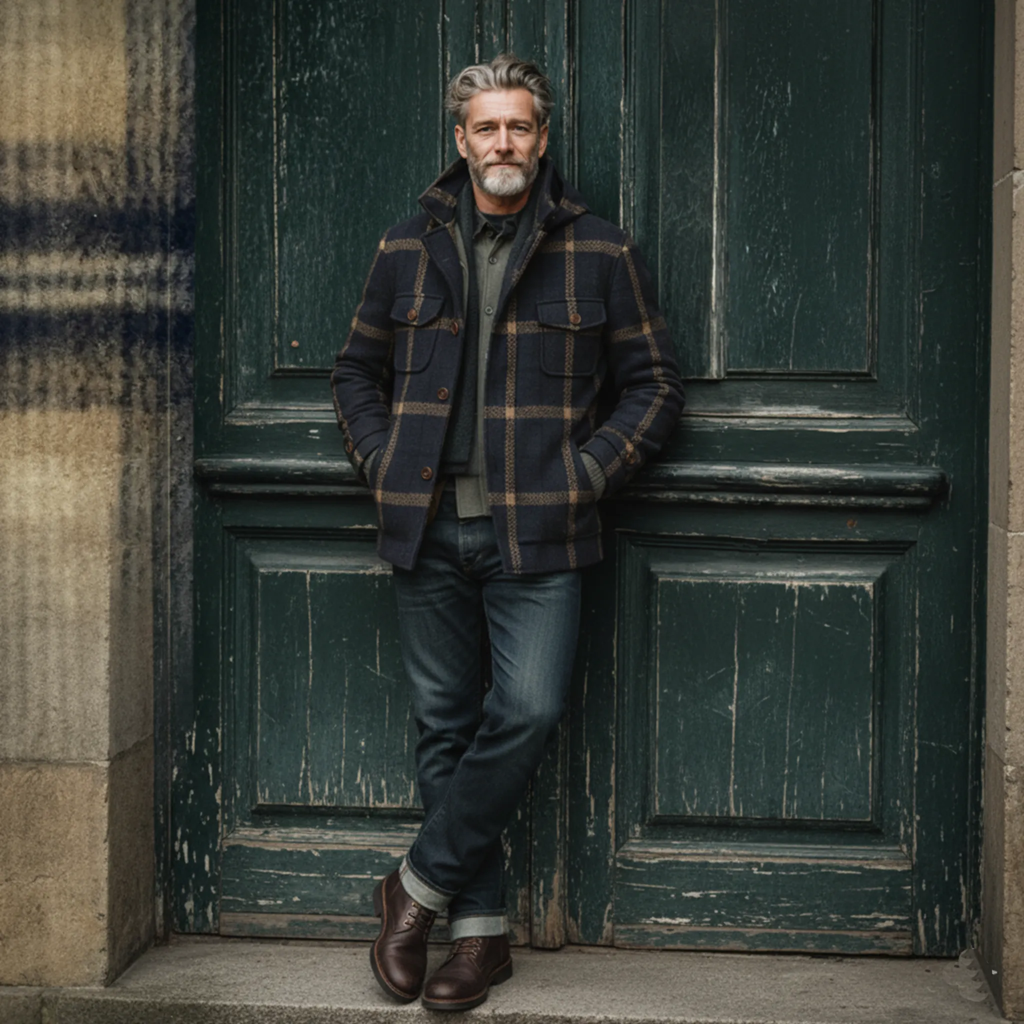 Men's Classic Retro Faux Plaid Wool Stand Collar Hooded Multi-Pocket Jacket MTA3033I3K sold by Manly product image thumbnail 4