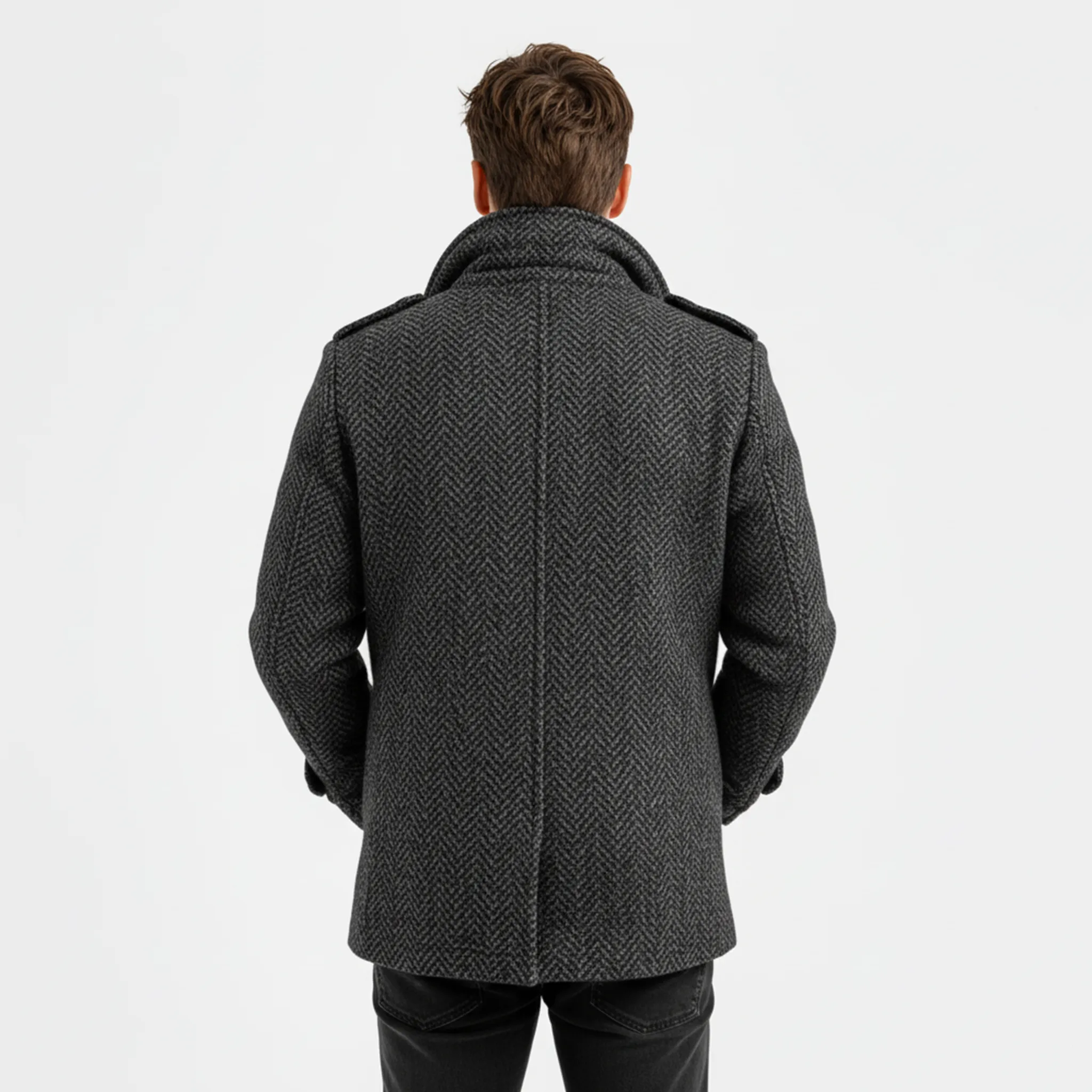 Men's Classic Light Business Lapel Double-breasted Faux Herringbone Wool Coat MTA3060I6K sold by Manly product image thumbnail 5