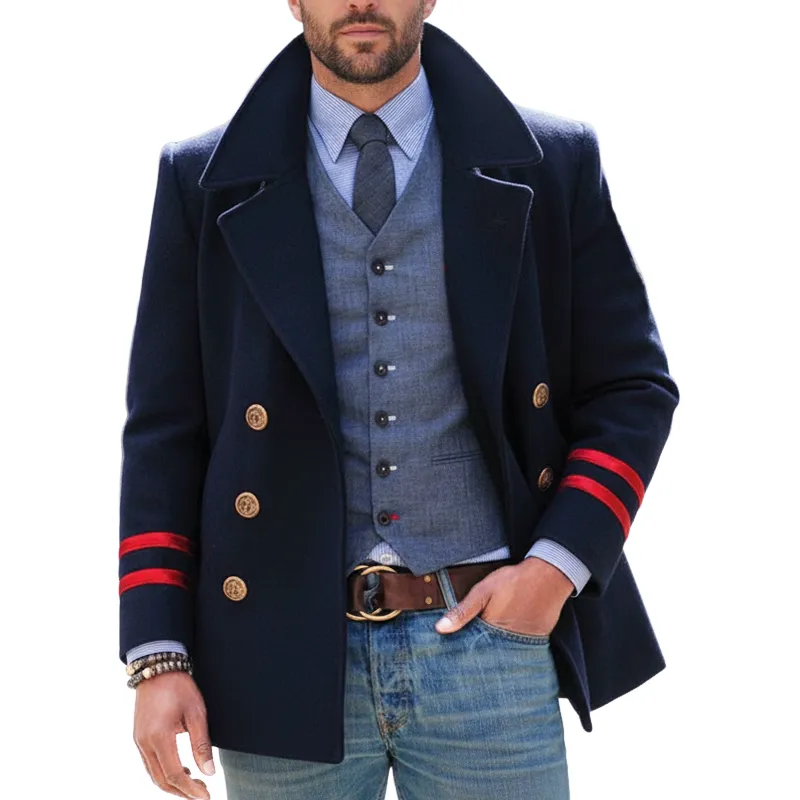 Men's Autumn And Winter Classic Navy Blue Double-breasted Short Coat MTA3011I9U sold by Manly