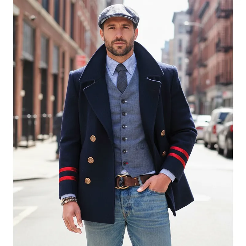 Men's Autumn And Winter Classic Navy Blue Double-breasted Short Coat MTA3011I9U sold by Manly product image thumbnail 2