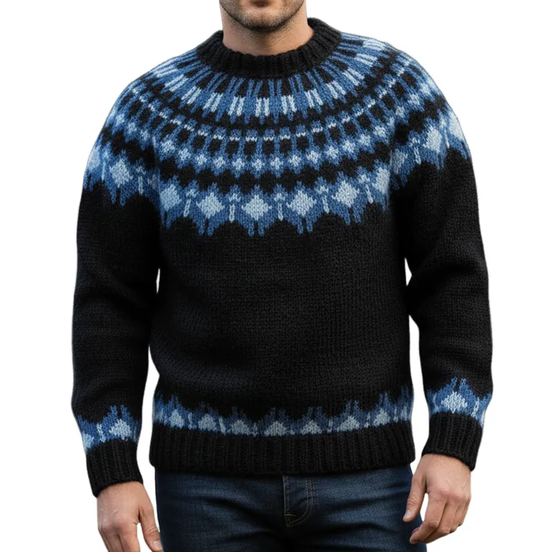 Men's Crew Neck Classic Jacquard Warm Sweater MTA3063I1U sold by Manly