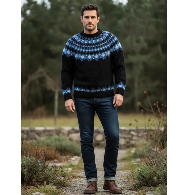 Men's Crew Neck Classic Jacquard Warm Sweater MTA3063I1U sold by Manly product image thumbnail 4