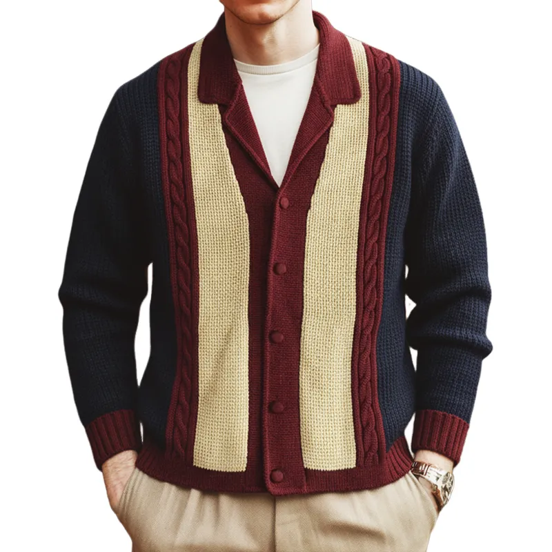 Men's Classic Lapel Colorblock Button Knit Cardigan MTA3043I1U sold by Manly