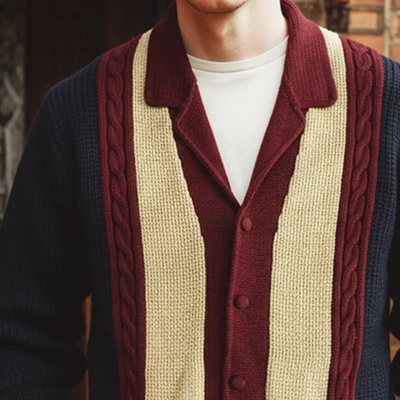 Men's Classic Lapel Colorblock Button Knit Cardigan MTA3043I1U sold by Manly product image thumbnail 3