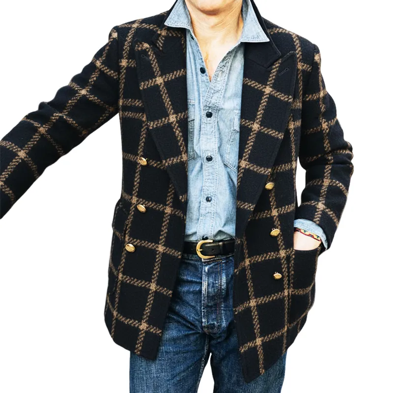 Men's Classic Vintage Plaid Double-breasted Short Coat MTA2987I2U sold by Manly
