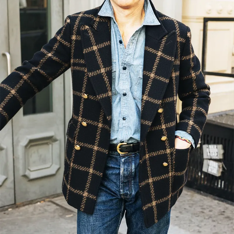 Men's Classic Vintage Plaid Double-breasted Short Coat MTA2987I2U sold by Manly product image thumbnail 2