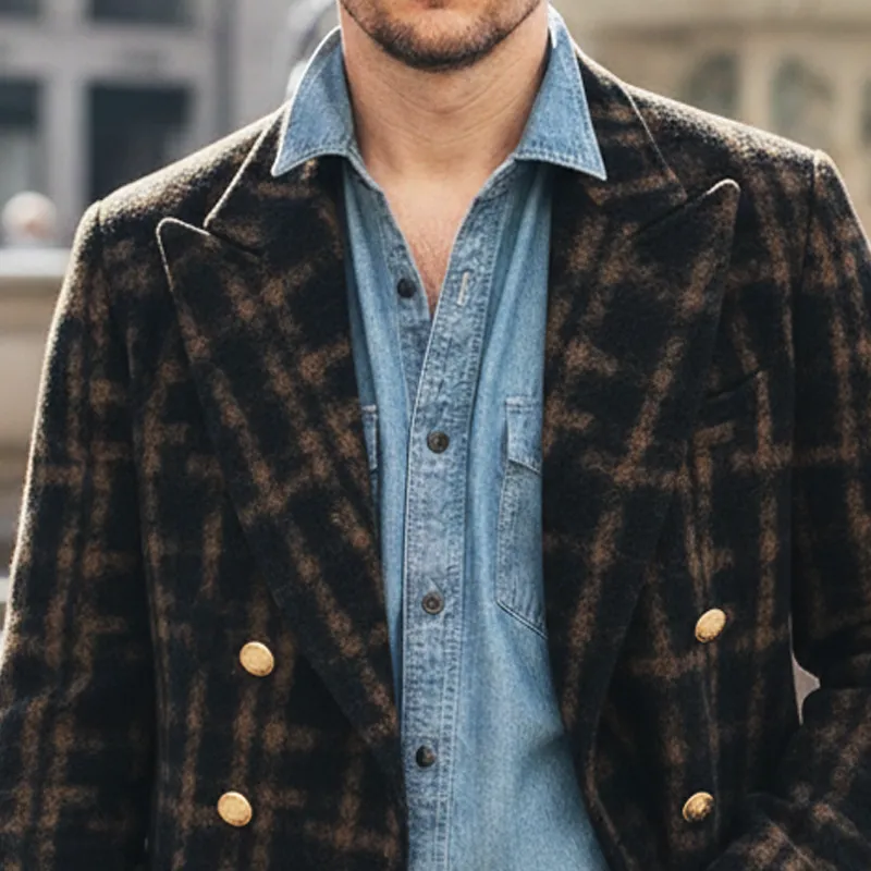 Men's Classic Vintage Plaid Double-breasted Short Coat MTA2912I8U sold by Manly product image thumbnail 3