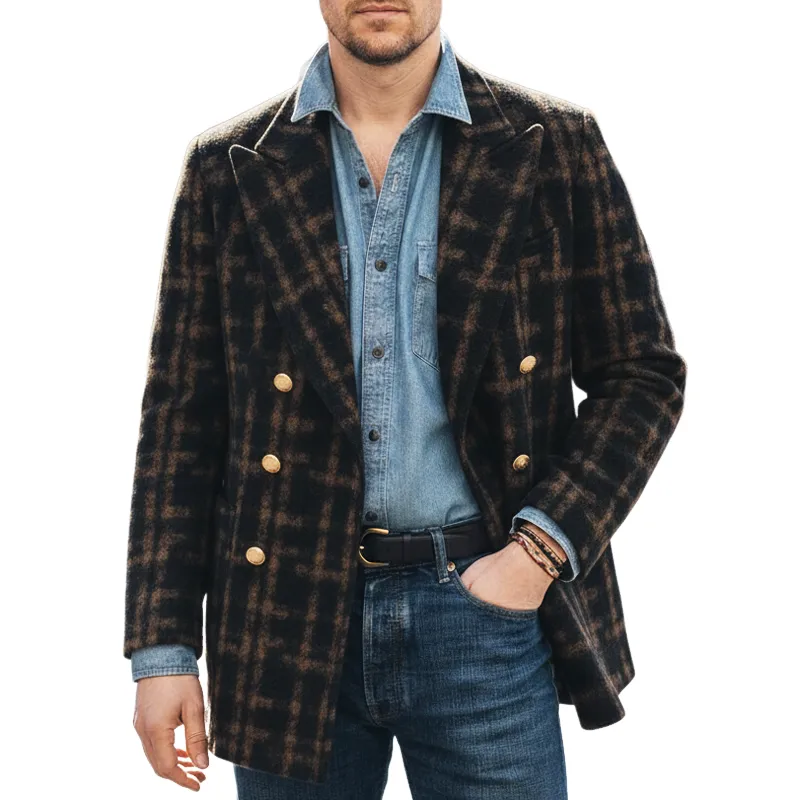 Men's Classic Vintage Plaid Double-breasted Short Coat MTA2912I8U sold by Manly