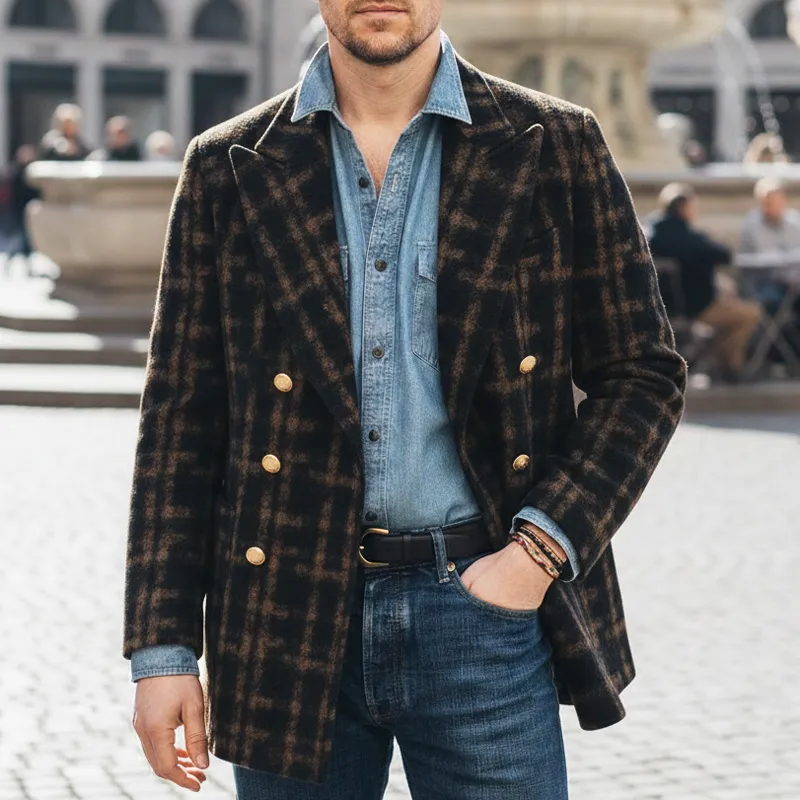 Men's Classic Vintage Plaid Double-breasted Short Coat MTA2912I8U sold by Manly product image thumbnail 2
