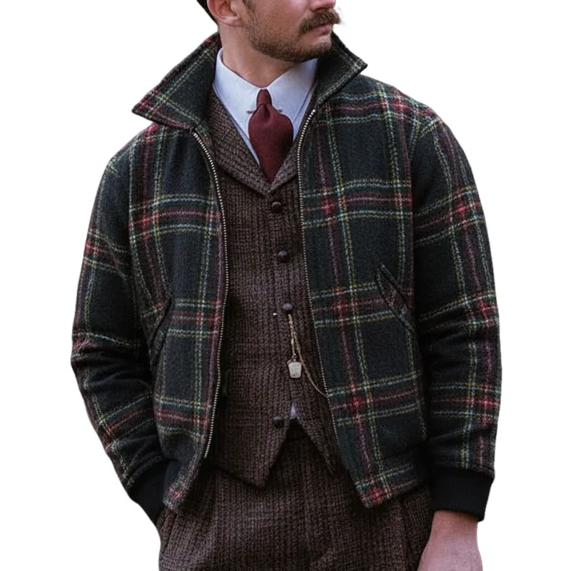 Men's Autumn And Winter Classic Plaid Zippered Short Jacket MTA3060I0U sold by Manly