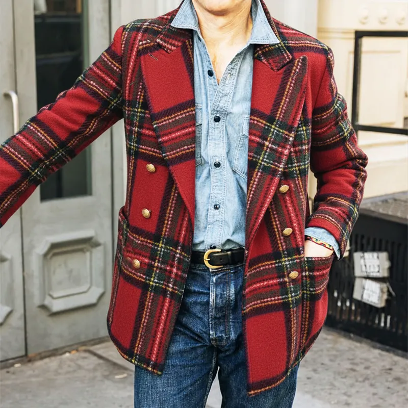 Men's Autumn And Winter Classic Plaid Double-breasted Short Coat MTA3079I4U sold by Manly product image thumbnail 2