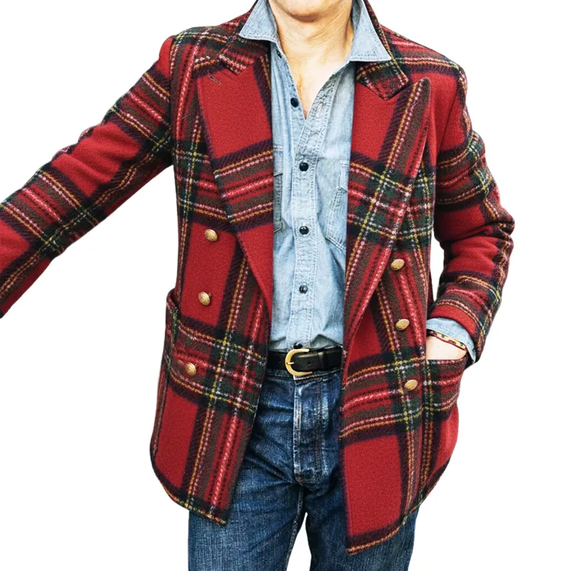 Men's Autumn And Winter Classic Plaid Double-breasted Short Coat MTA3079I4U sold by Manly