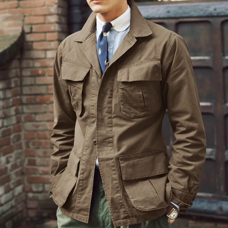 Men's Retro Casual Washed Canvas Wear-Resistant Workwear Lapel Jacket MTA2908I4TO sold by Manly product image thumbnail 2