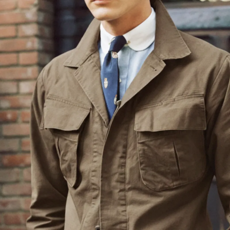 Men's Retro Casual Washed Canvas Wear-Resistant Workwear Lapel Jacket MTA2908I4TO sold by Manly product image thumbnail 4