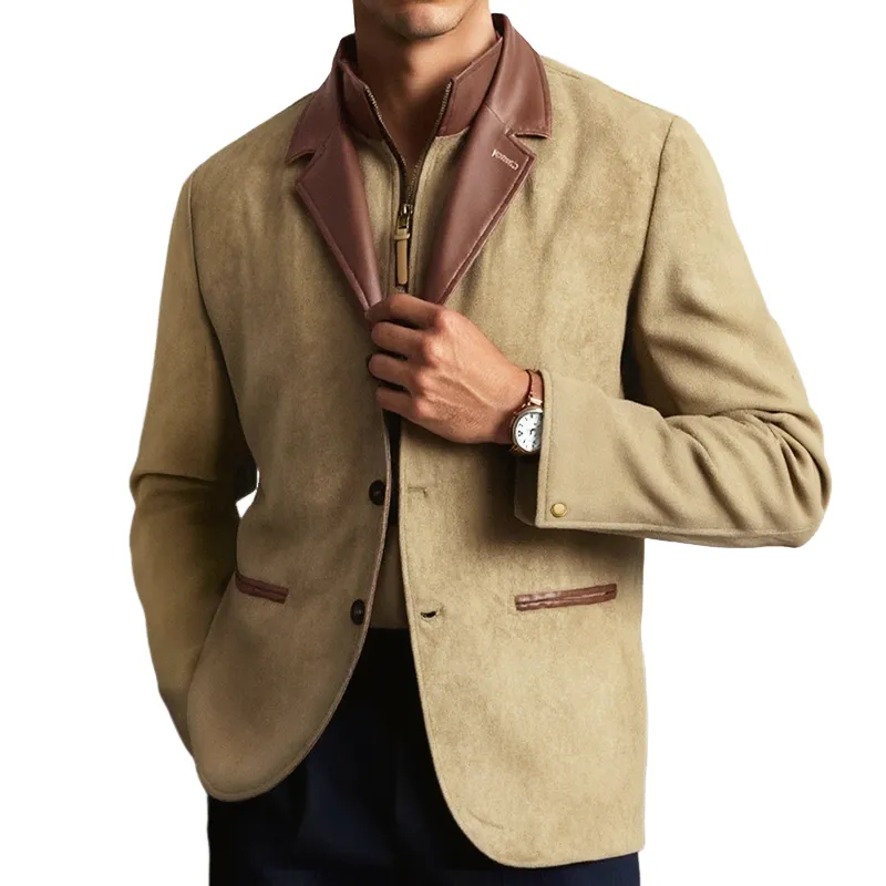 Men's Vintage Casual Faux Leather & Suede Double Collar Western Style Jacket MTA3036I7TO sold by Manly