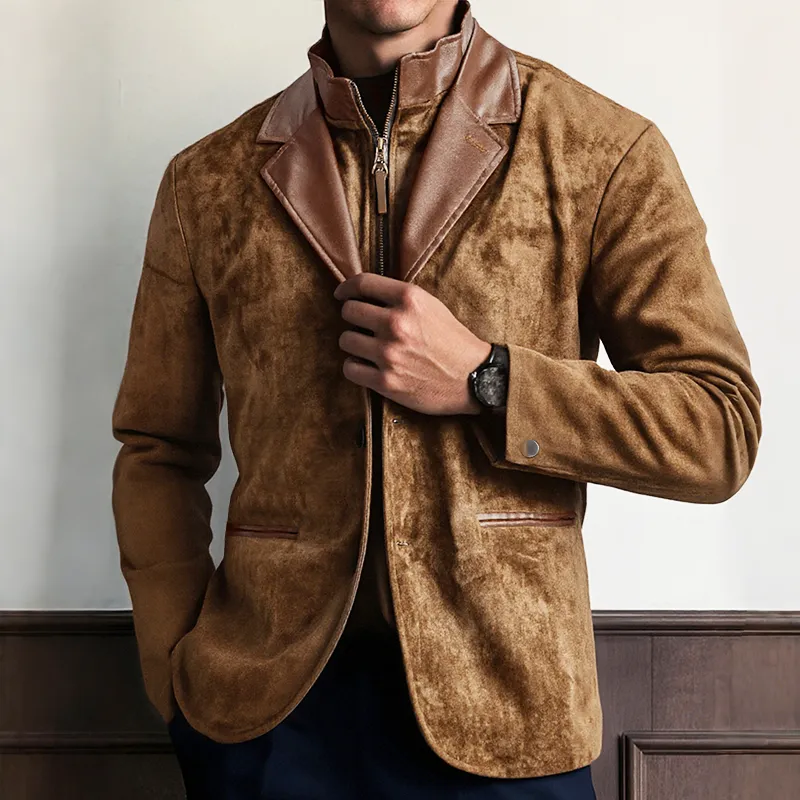 Men's Vintage Casual Faux Leather & Suede Double Collar Western Style Jacket MTA3036I7TO sold by Manly product image thumbnail 2