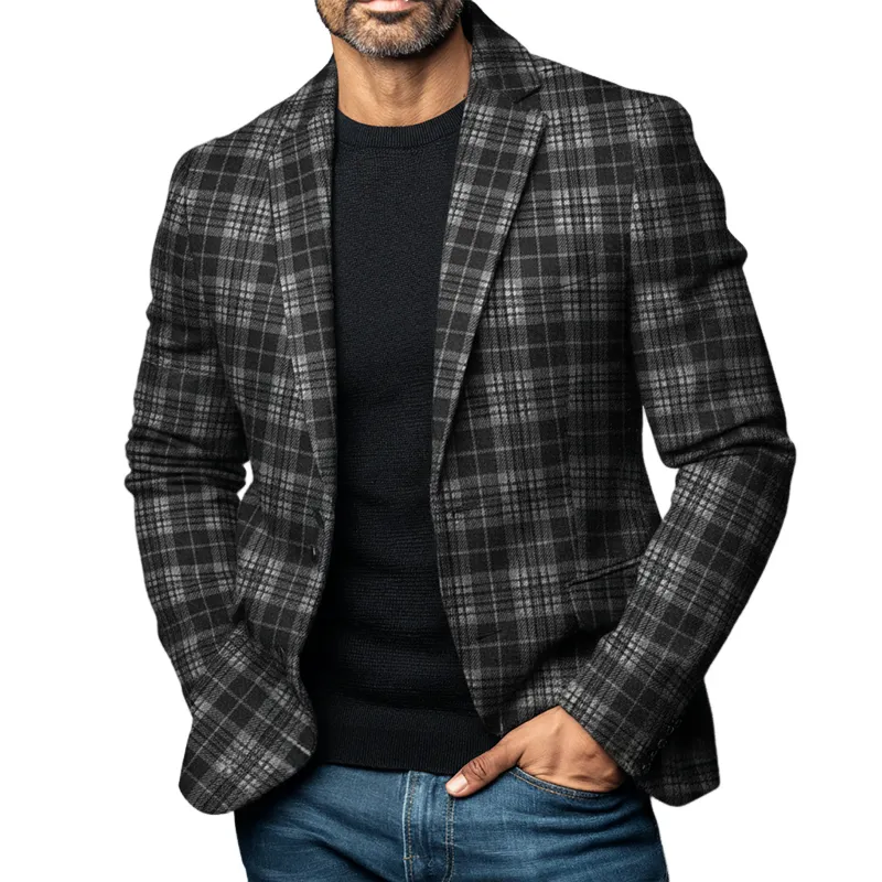 Men's Retro Casual Business Plaid Blazer MTA2926I1TO sold by Manly