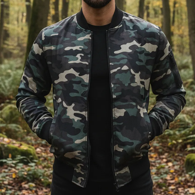 Men's Retro Casual Camouflage Print Canvas Wear-Resistant Outdoor Bomber Jacket MTA2941I7TO sold by Manly product image thumbnail 2
