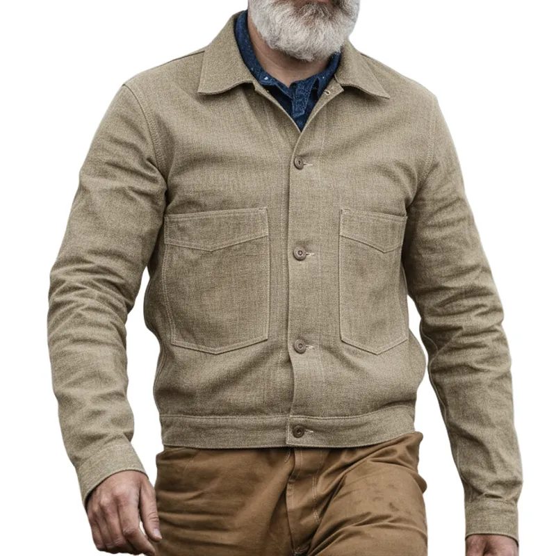 Men's Retro Casual Washed Canvas Durable Western Style Lapel Jacket MTA2965I8TO sold by Manly