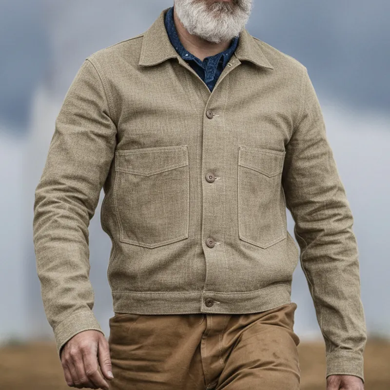 Men's Retro Casual Washed Canvas Durable Western Style Lapel Jacket MTA2965I8TO sold by Manly product image thumbnail 2