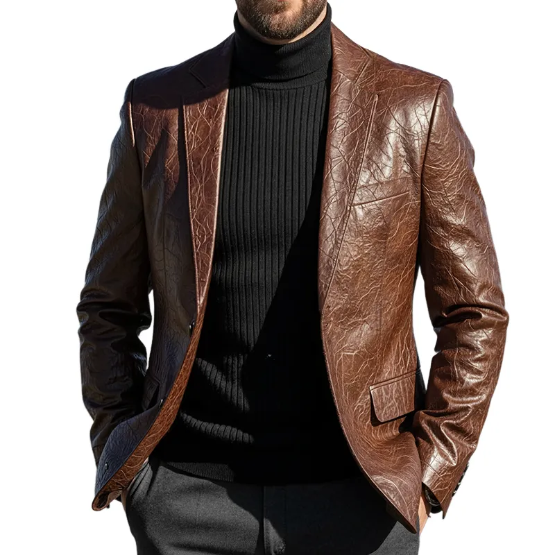 Men's Vintage Casual Faux Leather Embossed Blazer MTA2905I8TO sold by Manly