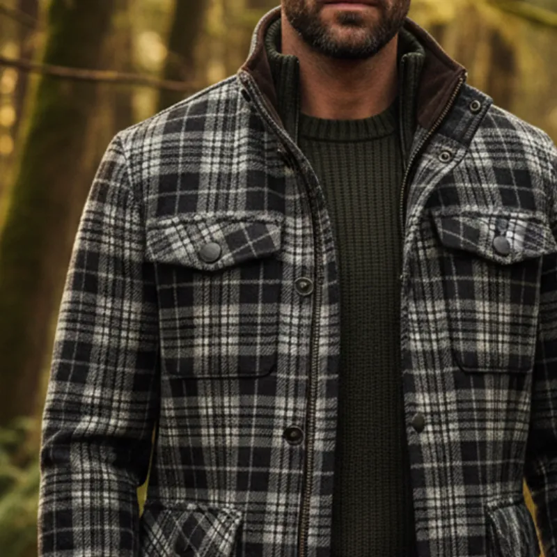 Men's Retro Casual Plaid Zipper Lapel Hunting Jacket MTA2964I7TO sold by Manly product image thumbnail 4