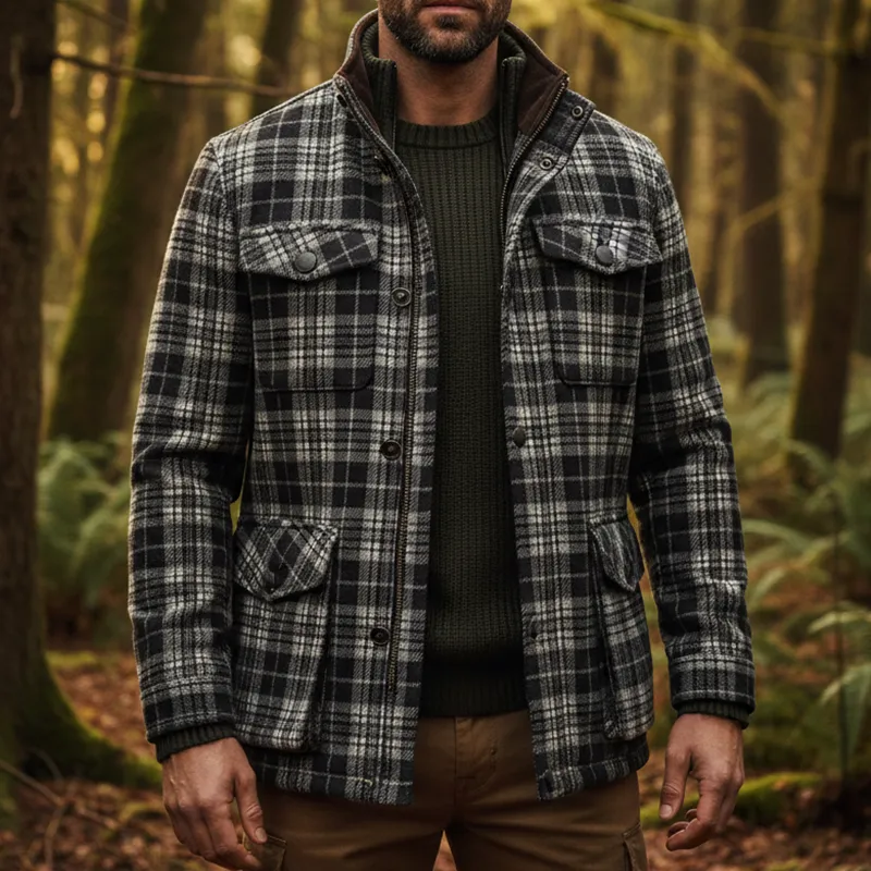 Men's Retro Casual Plaid Zipper Lapel Hunting Jacket MTA2964I7TO sold by Manly product image thumbnail 2