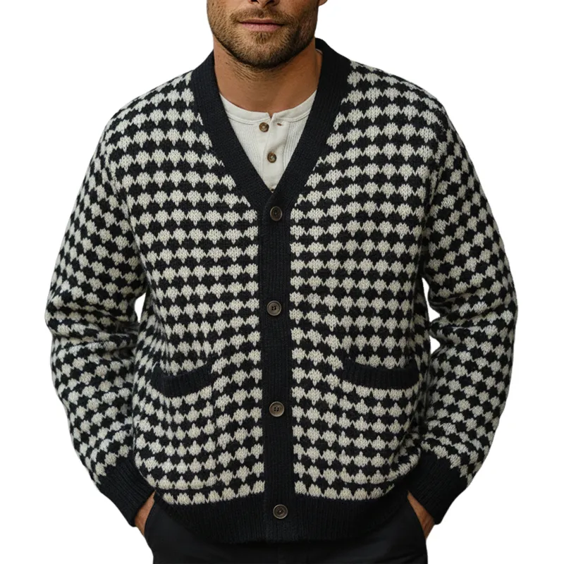 Men's Casual Jacquard Knitted V-neck Cardigan MTA3000I8X sold by Manly