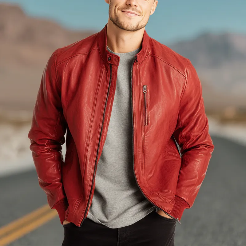 Men's Winter Fashion Solid Color Motorcycle PU Leather Jacket MTA3032I8P sold by Manly product image thumbnail 2