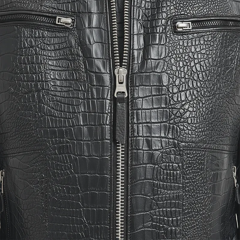 Men's Winter Fashion Glossy Crocodile-pattern PU Leather Mid-length Jacket MTA3016I1P sold by Manly product image thumbnail 4