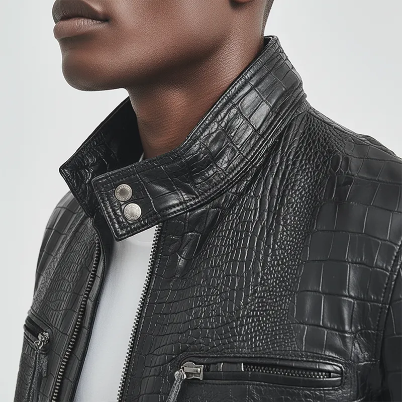 Men's Winter Fashion Glossy Crocodile-pattern PU Leather Mid-length Jacket MTA3016I1P sold by Manly product image thumbnail 3