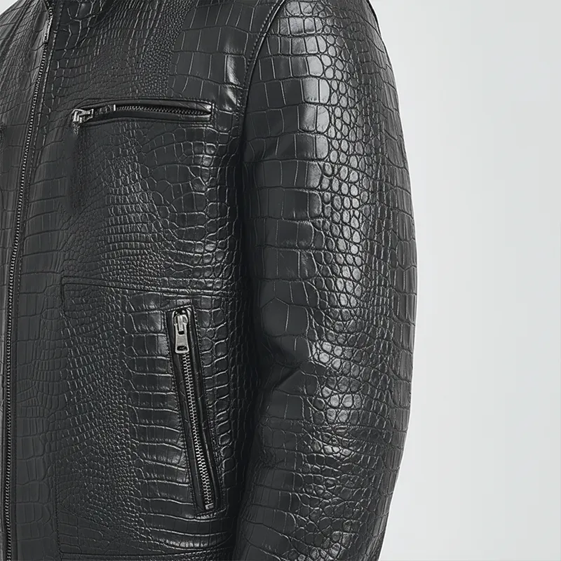 Men's Winter Fashion Glossy Crocodile-pattern PU Leather Mid-length Jacket MTA3016I1P sold by Manly product image thumbnail 5