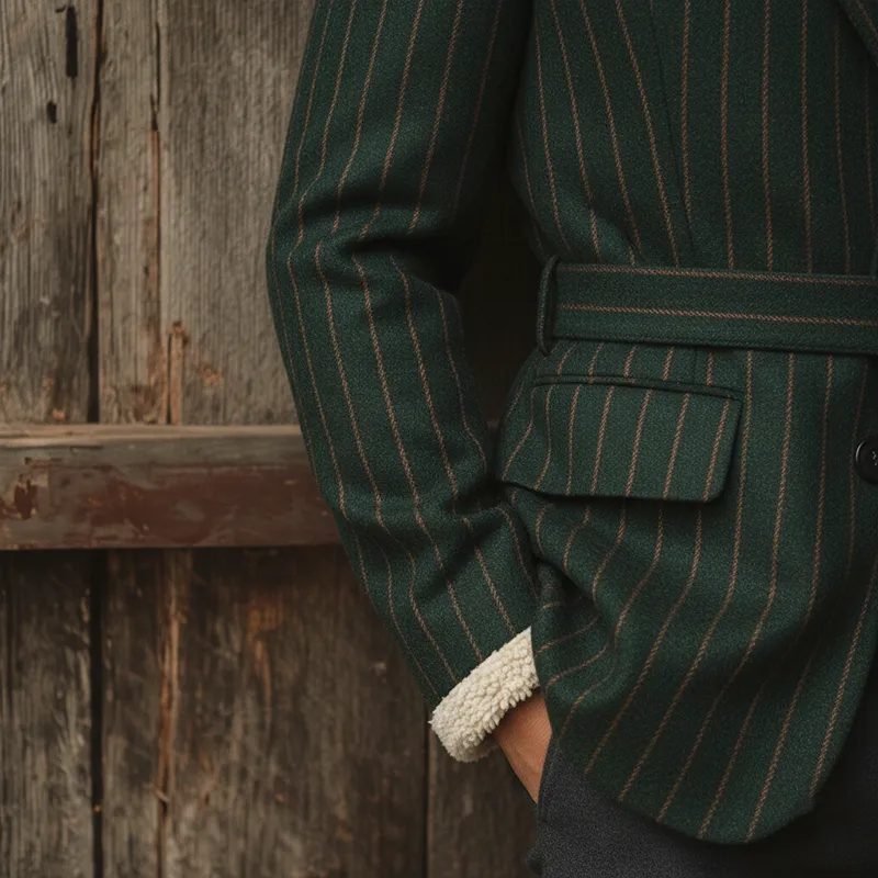 Men's Winter Fashion Plush Collar Striped Faux Wool Coat MTA3053I1P sold by Manly product image thumbnail 5