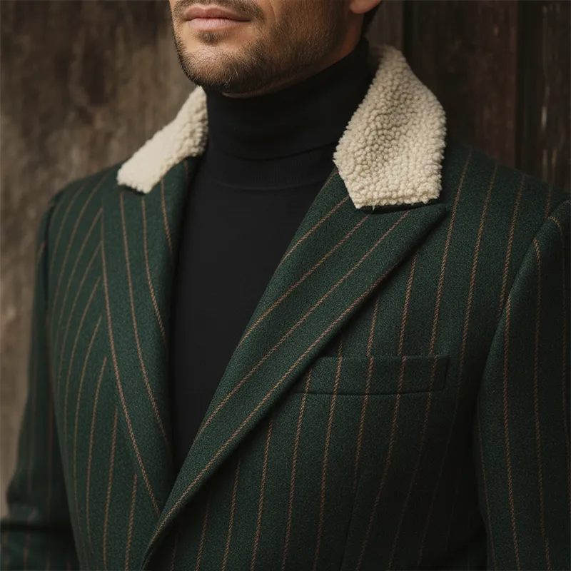 Men's Winter Fashion Plush Collar Striped Faux Wool Coat MTA3053I1P sold by Manly product image thumbnail 4